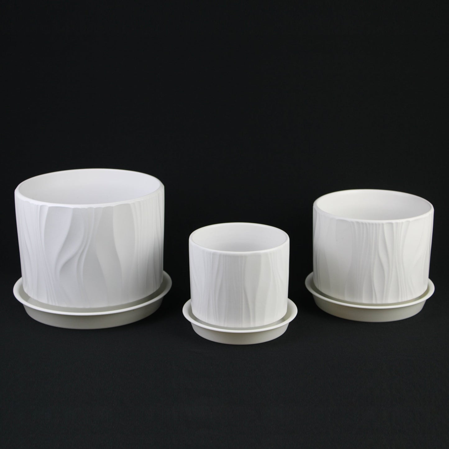 3-Piece White Stoneware Planter Pot Set with Embossed Texture