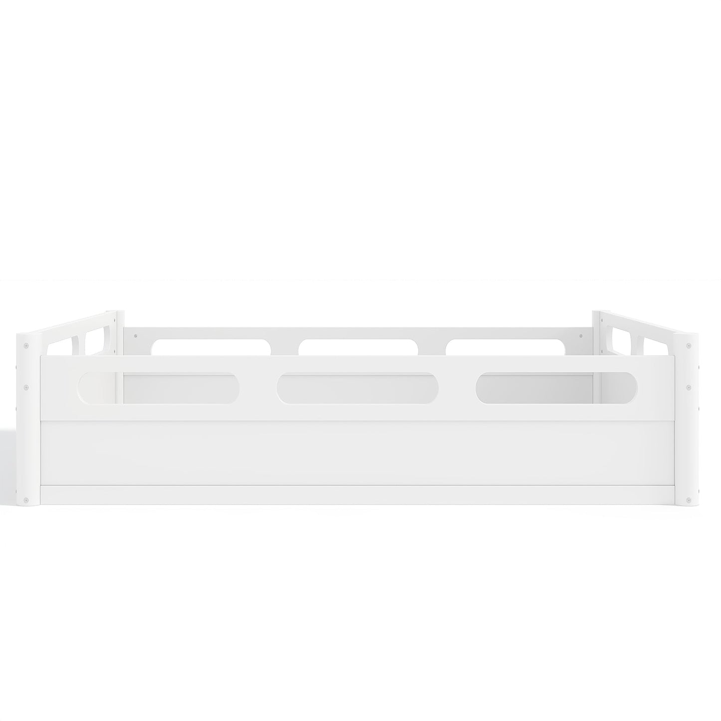 Full Size Floor Platform Bed with Full-length Guardrails