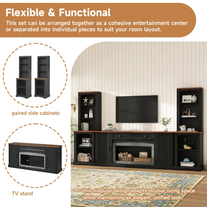 3-Piece TV Stand Set with Curved Side Cabinets for TVs Up to 70"