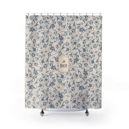 French 'Le Bain' Elegant Floral Shower Curtain | Neutral Beige Vintage Bath
