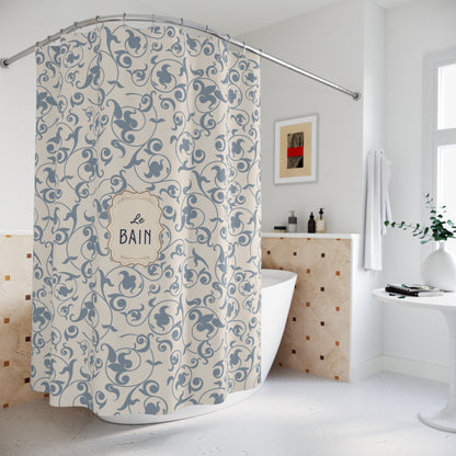 French 'Le Bain' Elegant Floral Shower Curtain | Neutral Beige Vintage Bath