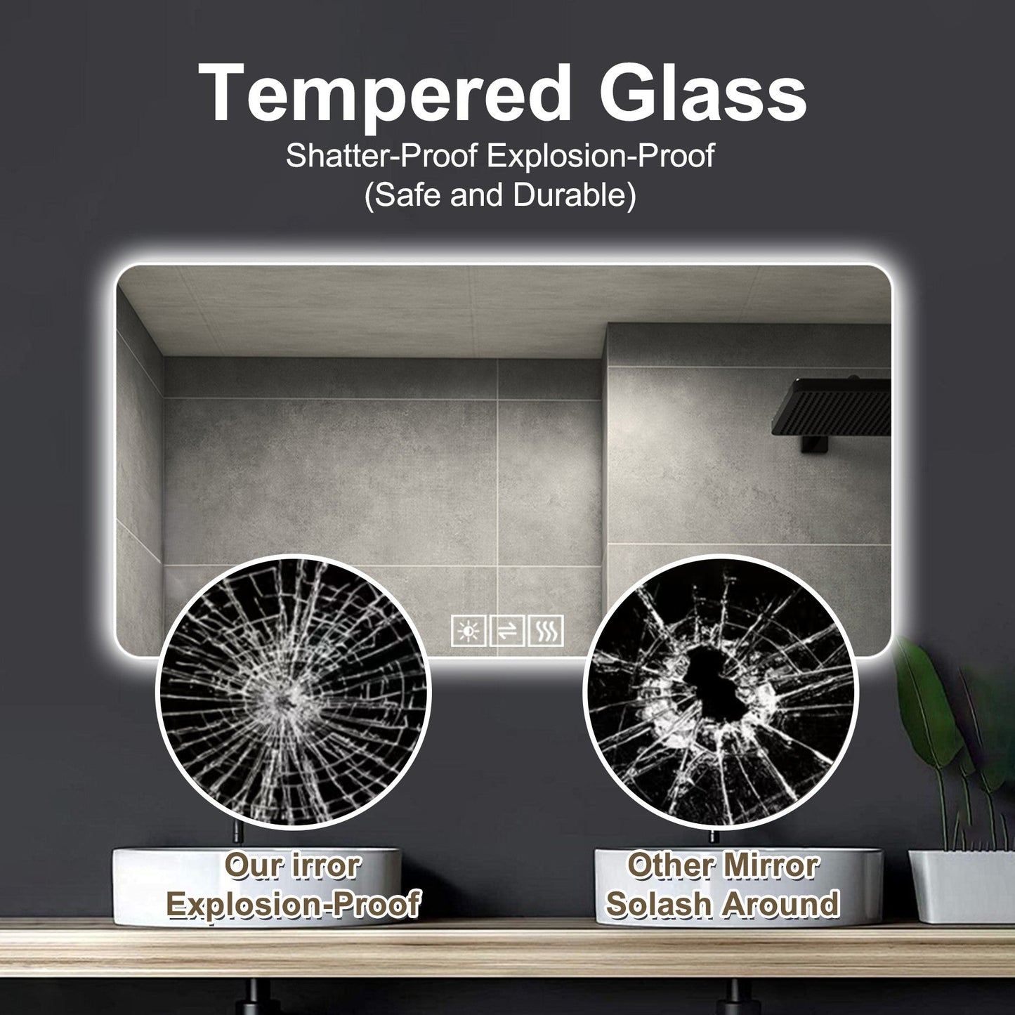 28"x60" Frameless LED Bathroom Mirror with Demist Function