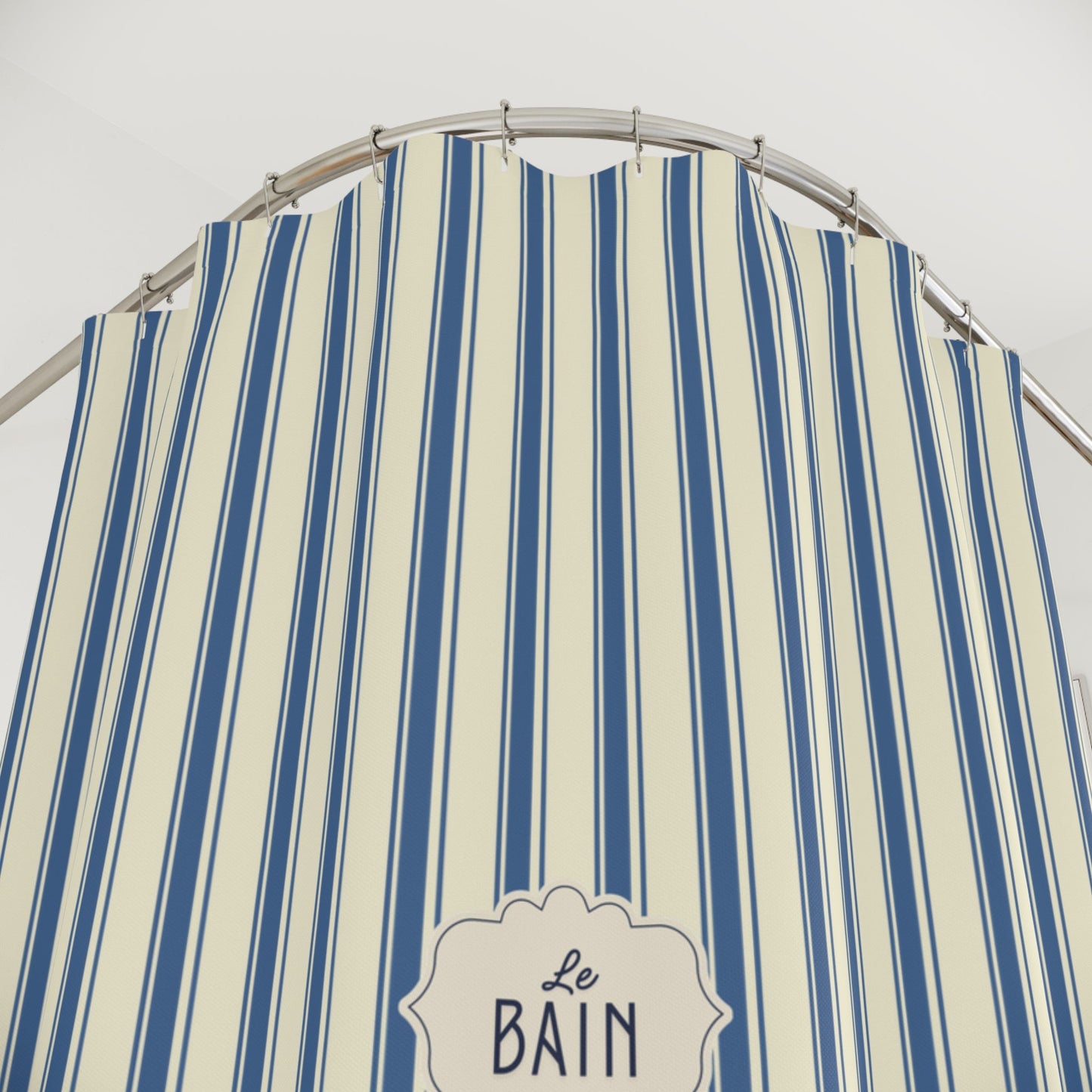 Le Bain Striped French Blue Shower Curtain | Nautical French Bathroom