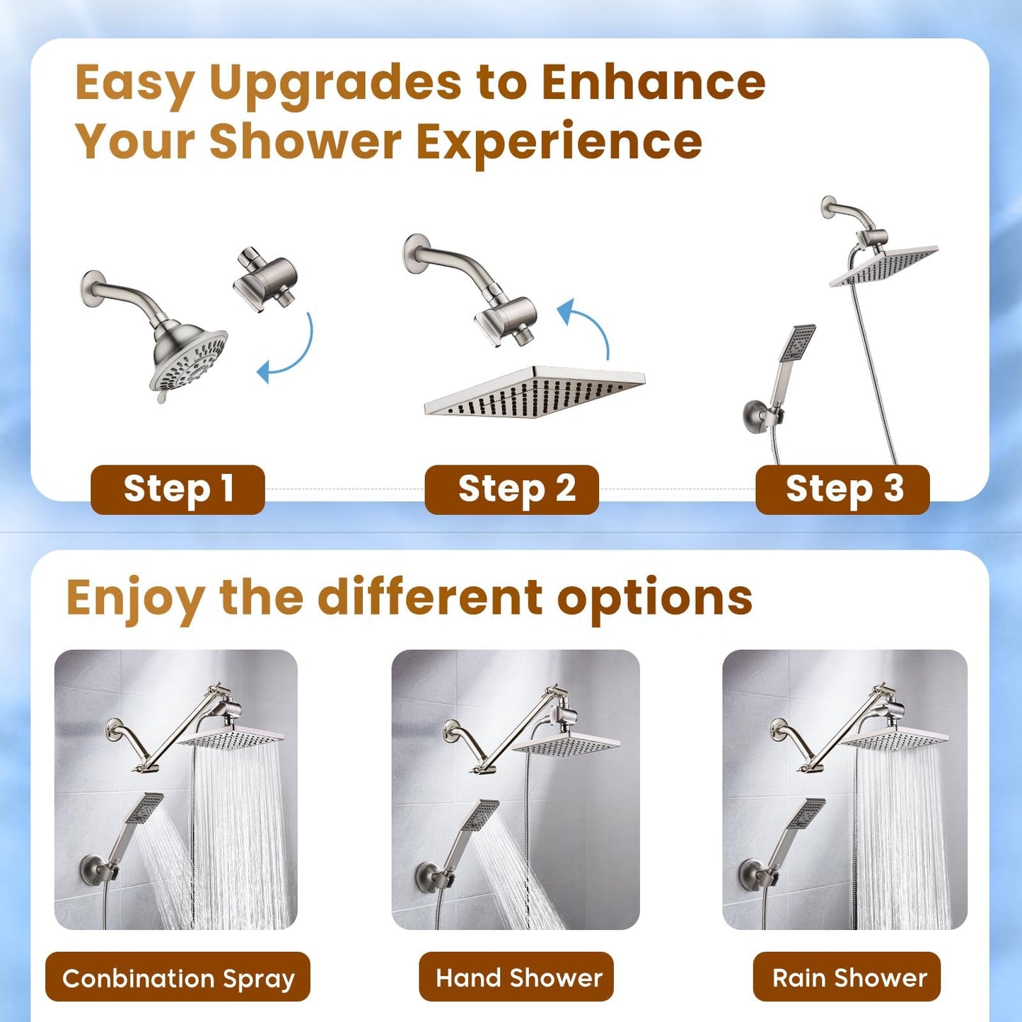 Dual Shower Head-Rain Shower Head with Handheld Shower Set, Diverter