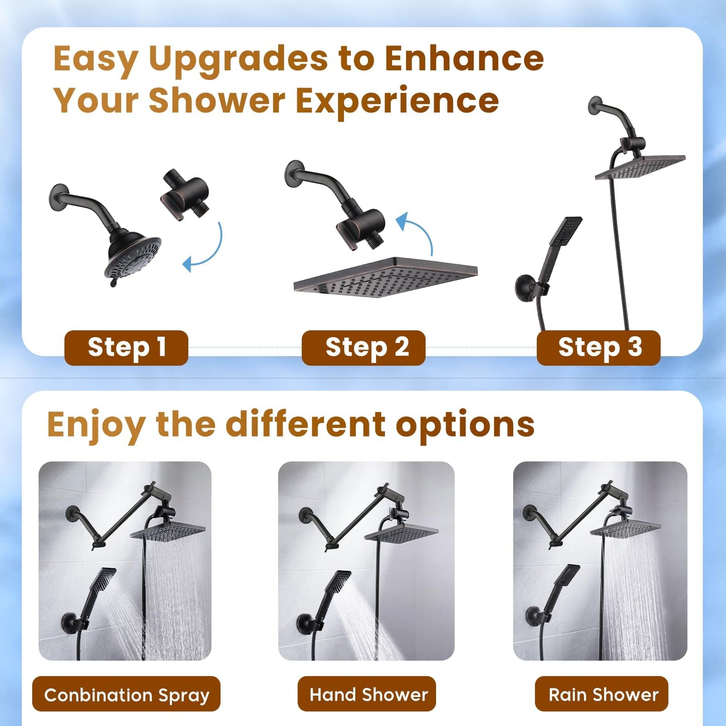 Dual Shower Head-Rain Shower Head with Handheld Shower Set, Diverter
