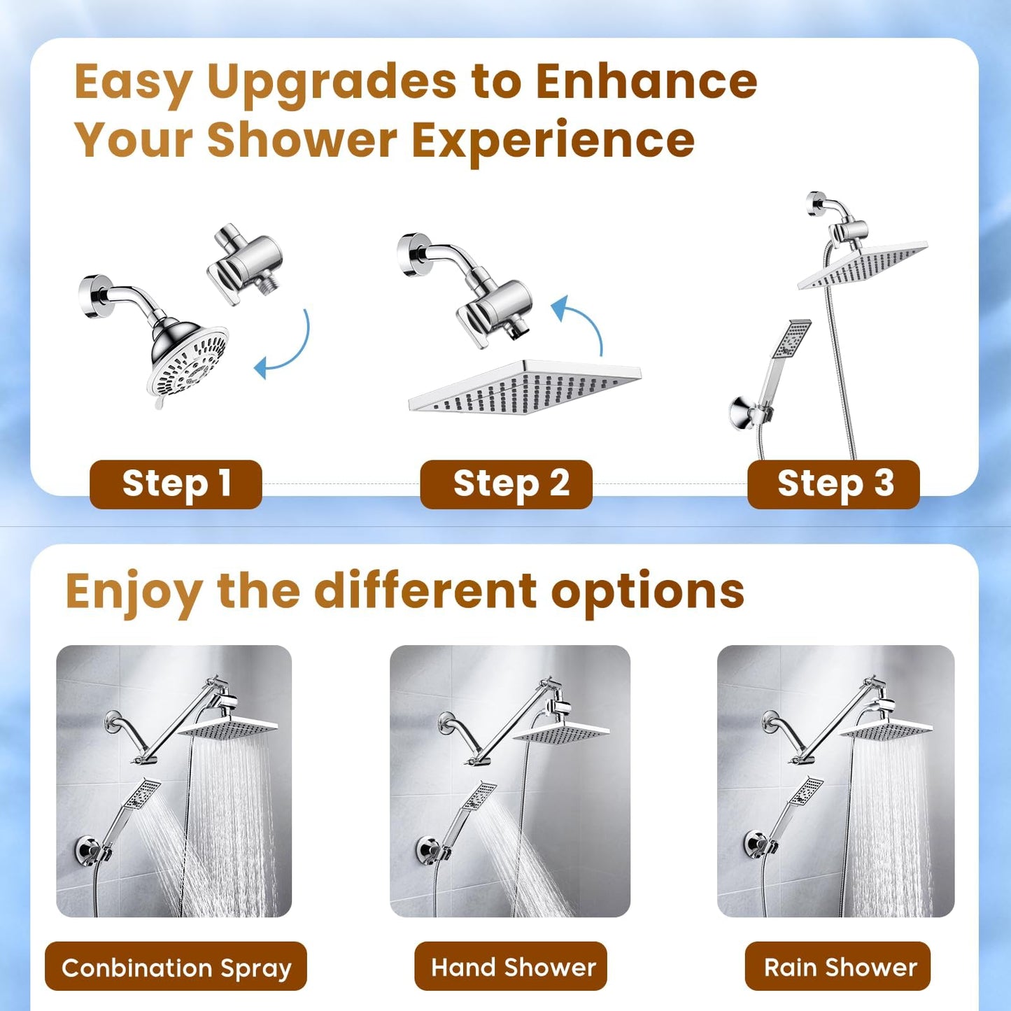 Dual Shower Head-Rain Shower Head with Handheld Shower Set, Diverter