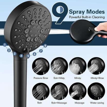 Filtered Shower Head with Handheld, High Pressure 9-Spray Showerhead with Hose and Bracket