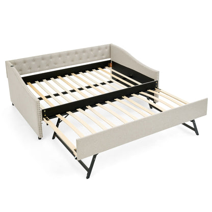 Upholstered Daybed With USB Charging & Pull Out Bed