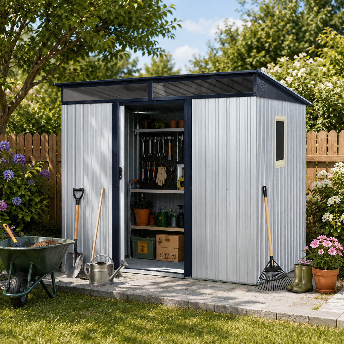 8 Ft x 6 Ft Outdoor Metal Storage Shed With Window