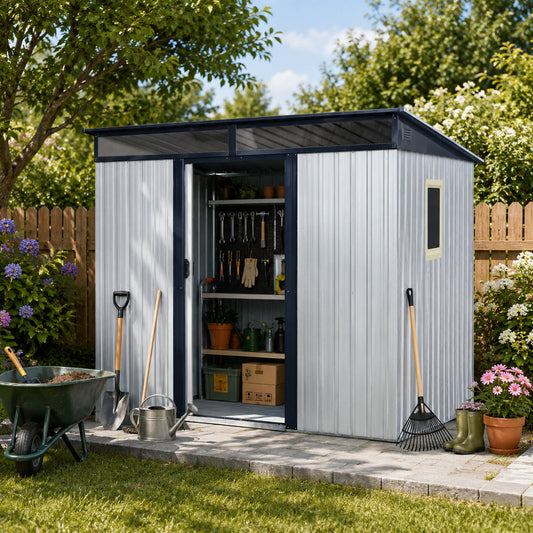 8 Ft x 6 Ft Outdoor Metal Storage Shed With Window