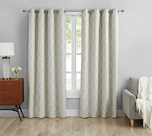 Fennco Styles Grommet Top Geometric Blackout Window Curtains 2 Panels Set for Bedroom, Living Room, Patio Door Backing Sliding Glass Door Drape