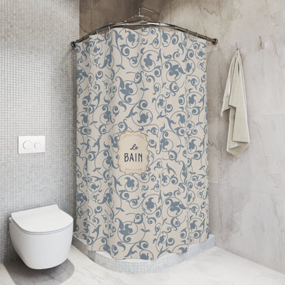French 'Le Bain' Elegant Floral Shower Curtain | Neutral Beige Vintage Bath