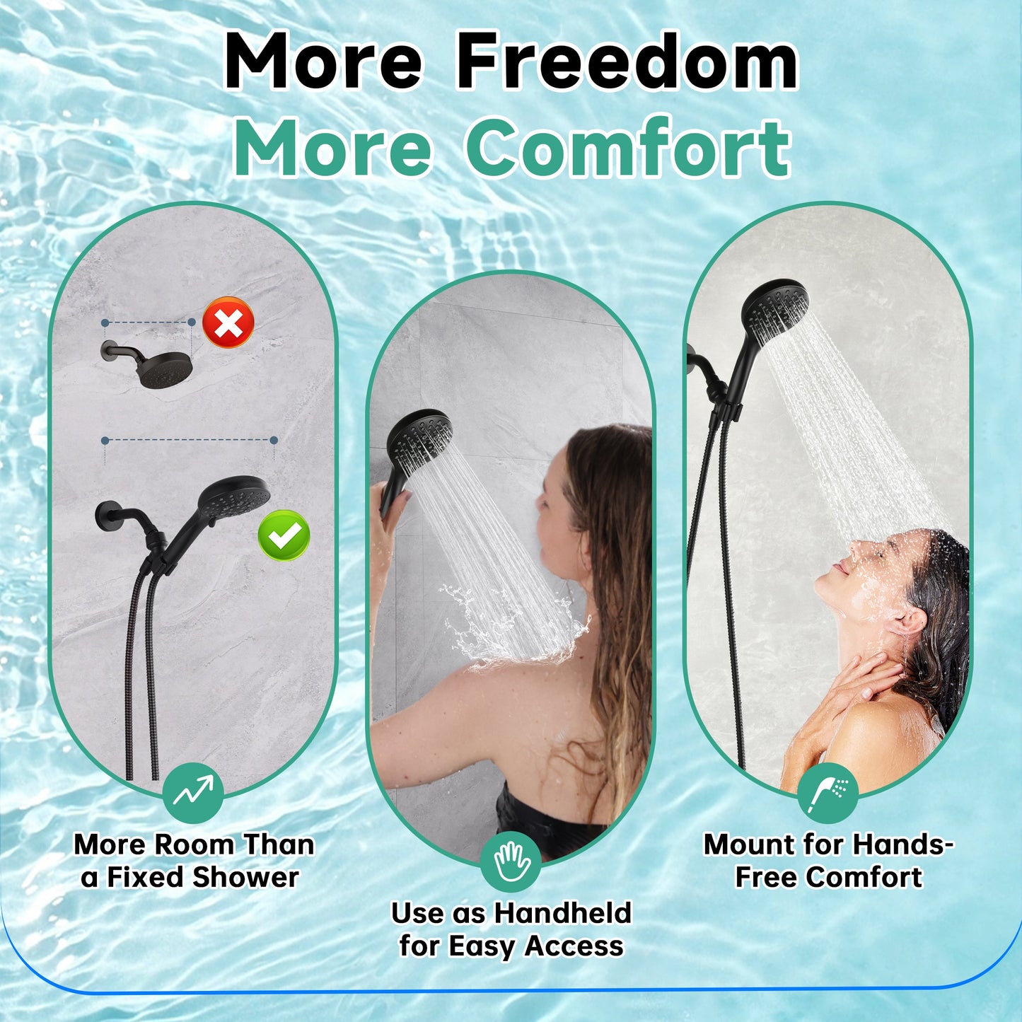 Handheld Shower Head, 9-Spray Showerhead with 69" Hose, Bracket
