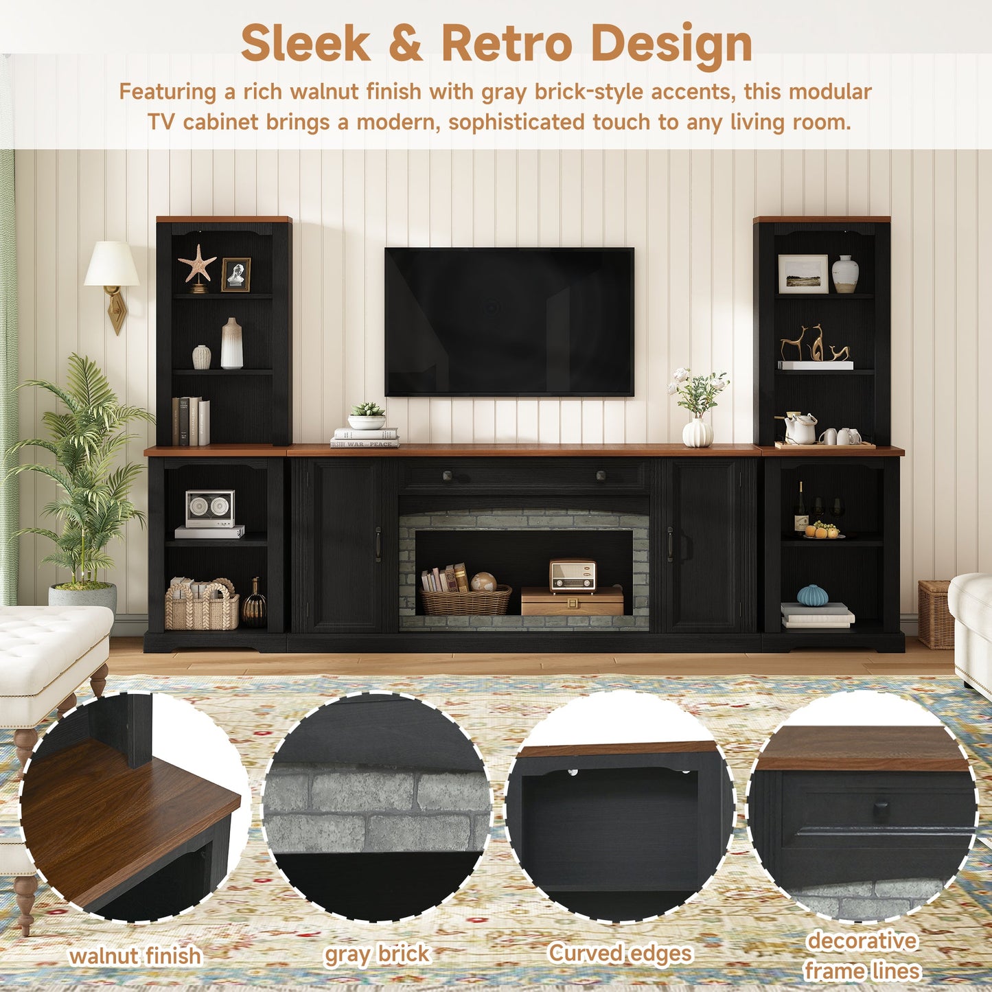 3-Piece TV Stand Set with Curved Side Cabinets for TVs Up to 70"
