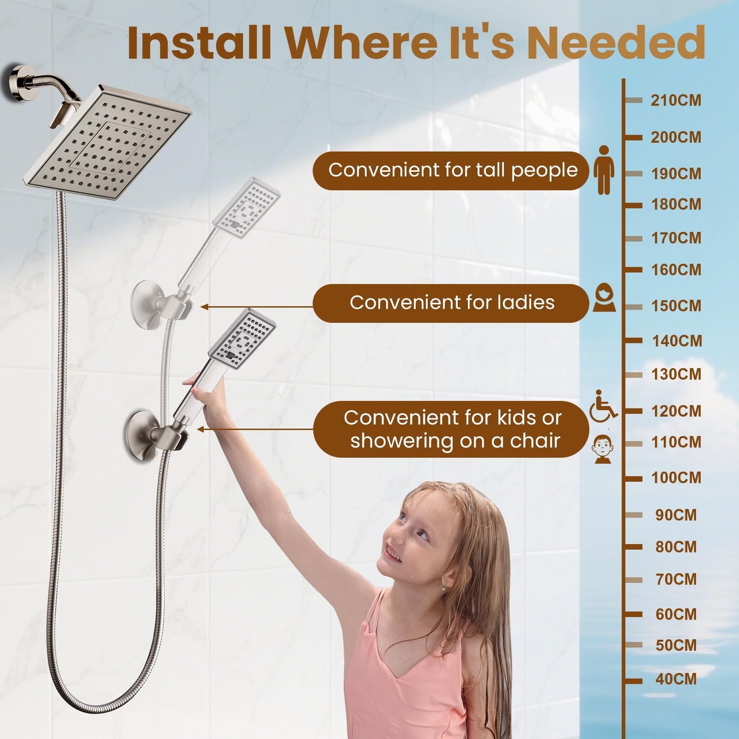 Dual Shower Head-Rain Shower Head with Handheld Shower Set, Diverter