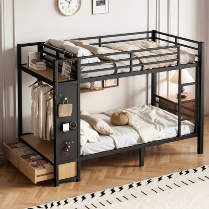 Twin XL Over Twin XL Metal Bunk Bed with Storage Shelves