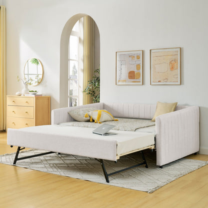Full Size Daybed with Trundle Upholstered Sofa Bed
