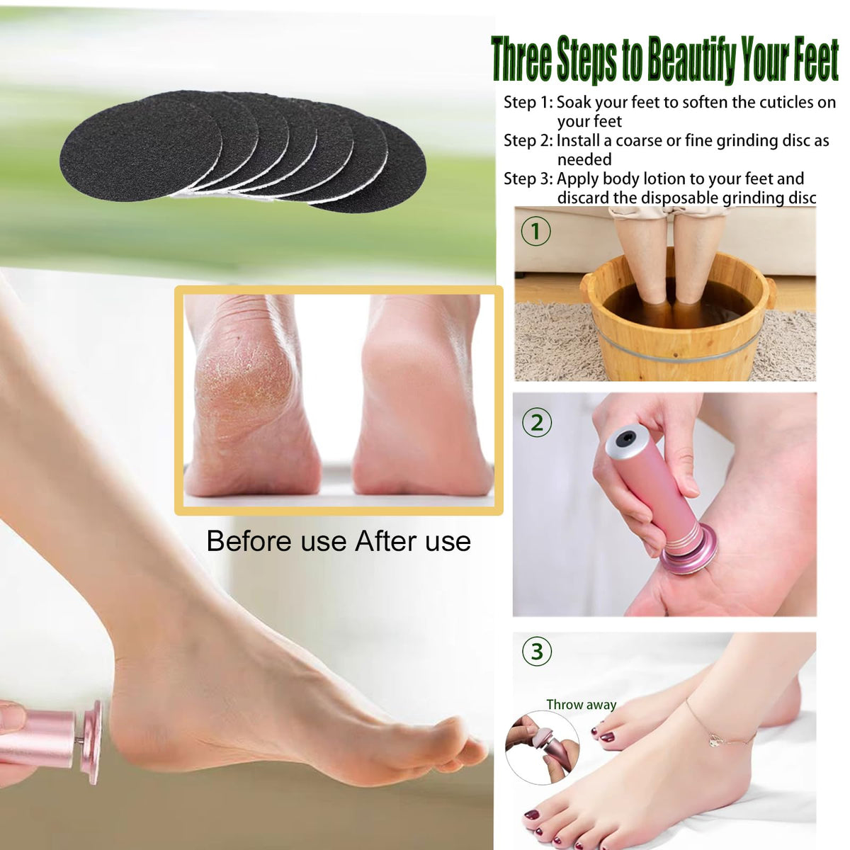 Darmave Electric Foot Callus Remover, Smooth Pedicure Wand with 60 Sanding Pads, Foot Scrubber File, Pedicure Tools for Feet, Heel Scraper for Cracked Heels
