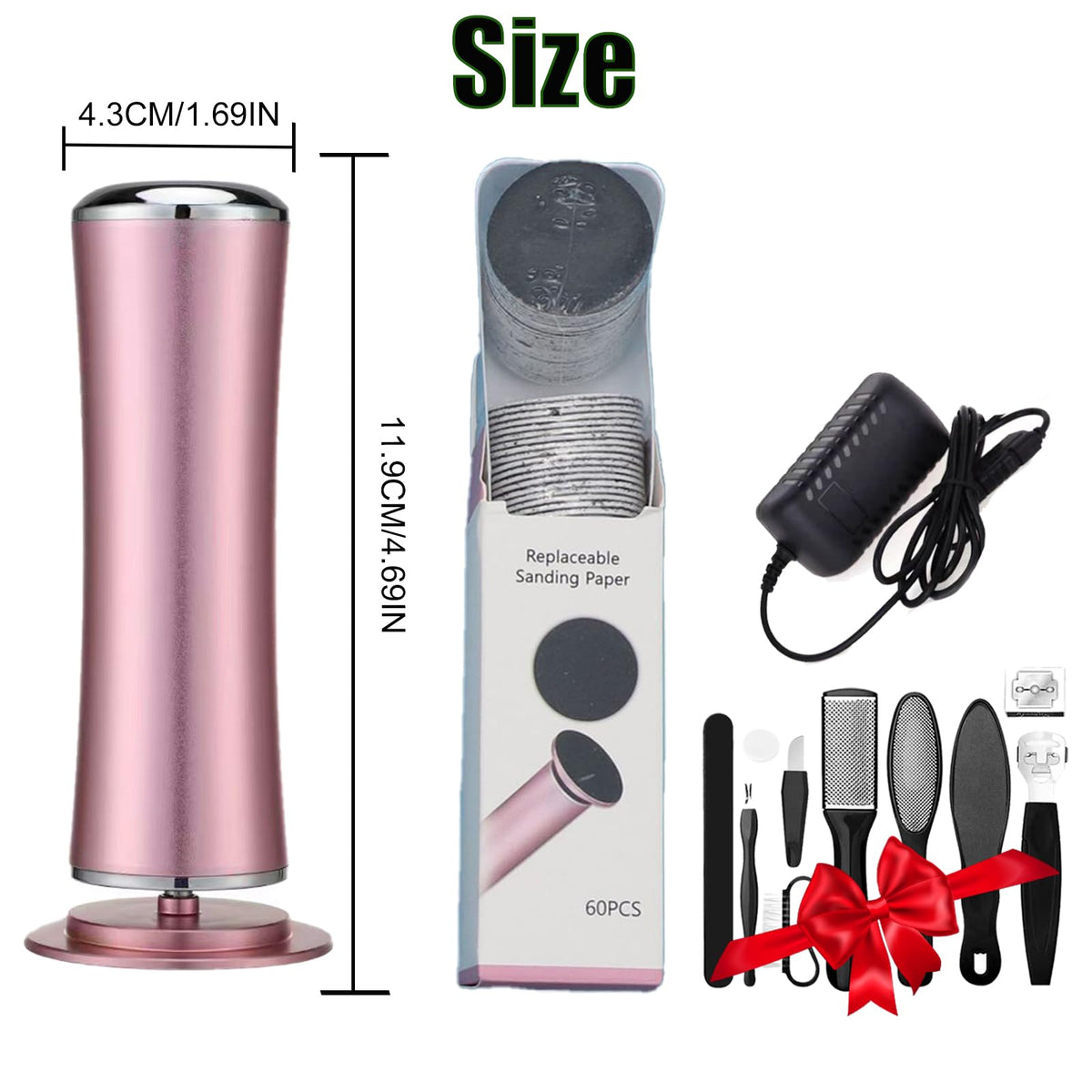 Darmave Electric Foot Callus Remover, Smooth Pedicure Wand with 60 Sanding Pads, Foot Scrubber File, Pedicure Tools for Feet, Heel Scraper for Cracked Heels