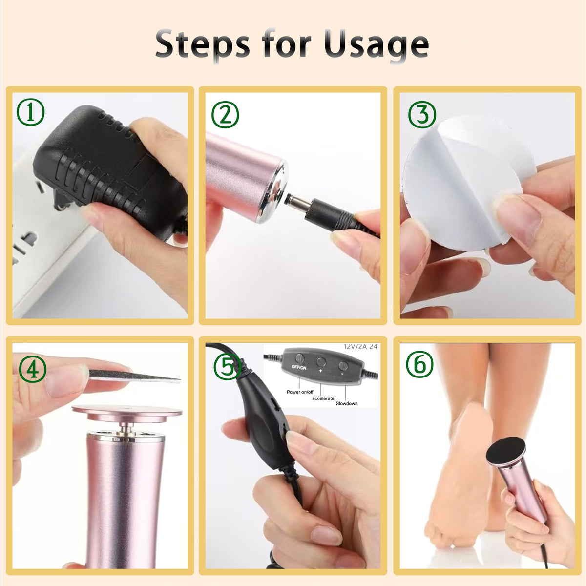 Darmave Electric Foot Callus Remover, Smooth Pedicure Wand with 60 Sanding Pads, Foot Scrubber File, Pedicure Tools for Feet, Heel Scraper for Cracked Heels