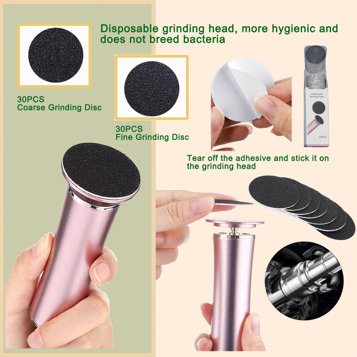 Darmave Electric Foot Callus Remover, Smooth Pedicure Wand with 60 Sanding Pads, Foot Scrubber File, Pedicure Tools for Feet, Heel Scraper for Cracked Heels