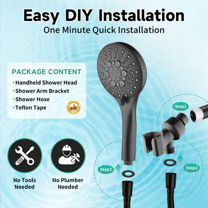 Handheld Shower Head, 9-Spray Showerhead with 69" Hose, Bracket