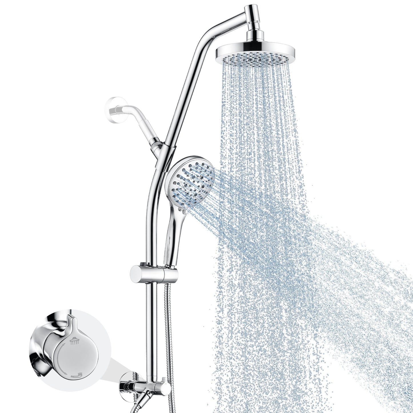 BRIGHT SHOWERS Rain Shower Head with Handheld Combo, Dual Shower System with Slide Bar, Rain Shower System, Adjustable Height, Brass Slide Bar & Diverter, 60 Inch Stainless Steel Hose