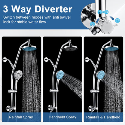 BRIGHT SHOWERS Rain Shower Head with Handheld Combo, Dual Shower System with Slide Bar, Rain Shower System, Adjustable Height, Brass Slide Bar & Diverter, 60 Inch Stainless Steel Hose