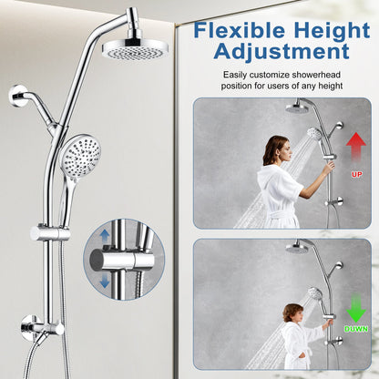 BRIGHT SHOWERS Rain Shower Head with Handheld Combo, Dual Shower System with Slide Bar, Rain Shower System, Adjustable Height, Brass Slide Bar & Diverter, 60 Inch Stainless Steel Hose