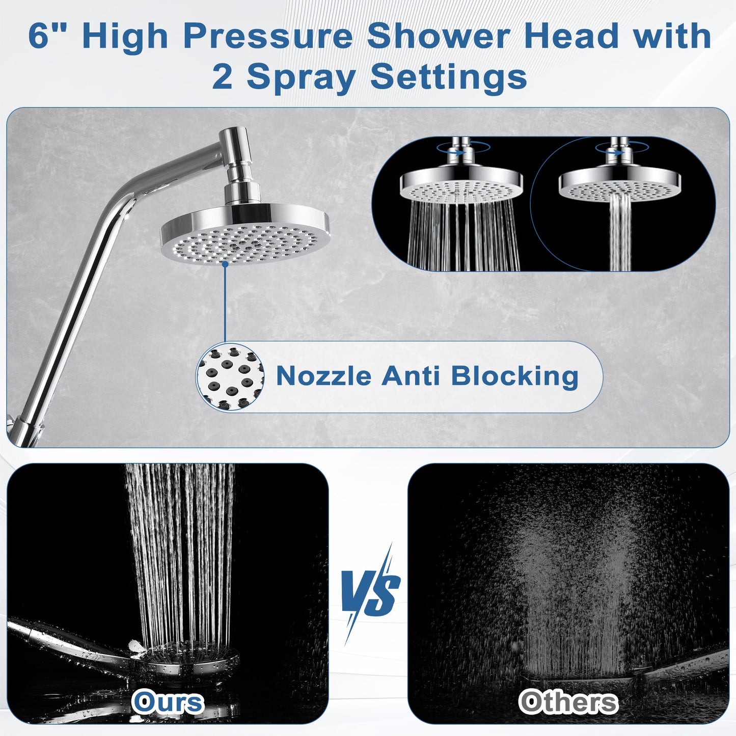 BRIGHT SHOWERS Rain Shower Head with Handheld Combo, Dual Shower System with Slide Bar, Rain Shower System, Adjustable Height, Brass Slide Bar & Diverter, 60 Inch Stainless Steel Hose