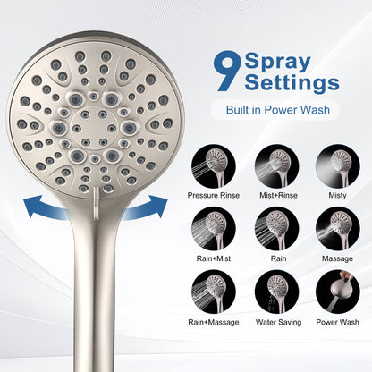 BRIGHT SHOWERS Rain Shower Head with Handheld Combo, Dual Shower System with Slide Bar, Rain Shower System, Adjustable Height, Brass Slide Bar & Diverter, 60 Inch Stainless Steel Hose