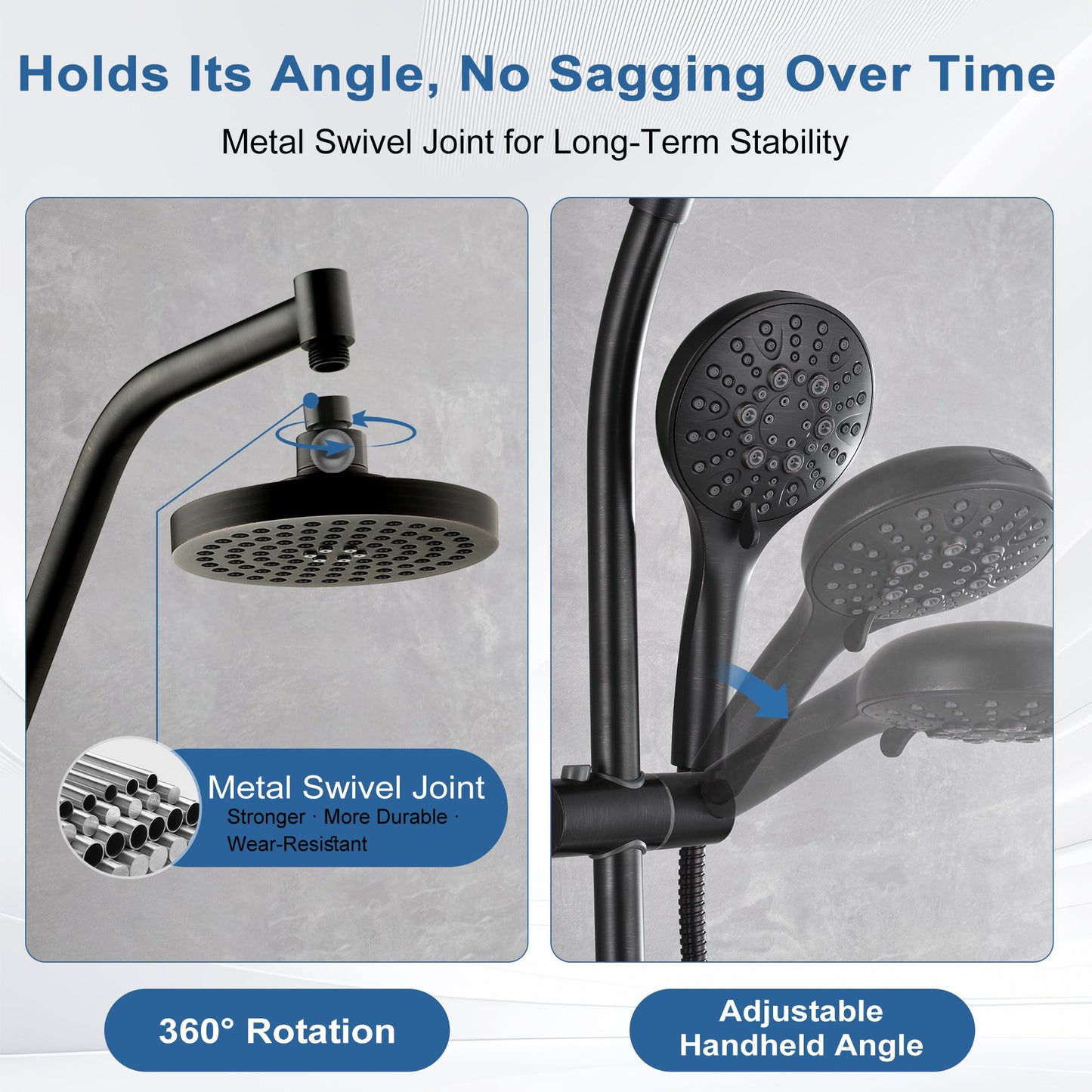 BRIGHT SHOWERS Rain Shower Head with Handheld Combo, Dual Shower System with Slide Bar, Rain Shower System, Adjustable Height, Brass Slide Bar & Diverter, 60 Inch Stainless Steel Hose