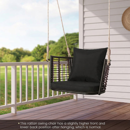 Hanging Rattan Porch Swing Chair with Cushions