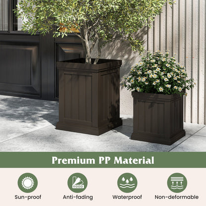 Square Plastic Planters Set of 2 Small Flower Pots with Drainage Holes and Nesting Design-Brown