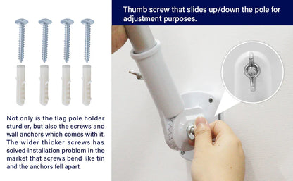 Adjustable Flagpole Bracket – 13 Position Aluminum Mount for House | White