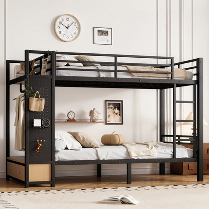 Twin XL Over Twin XL Metal Bunk Bed with Storage Shelves