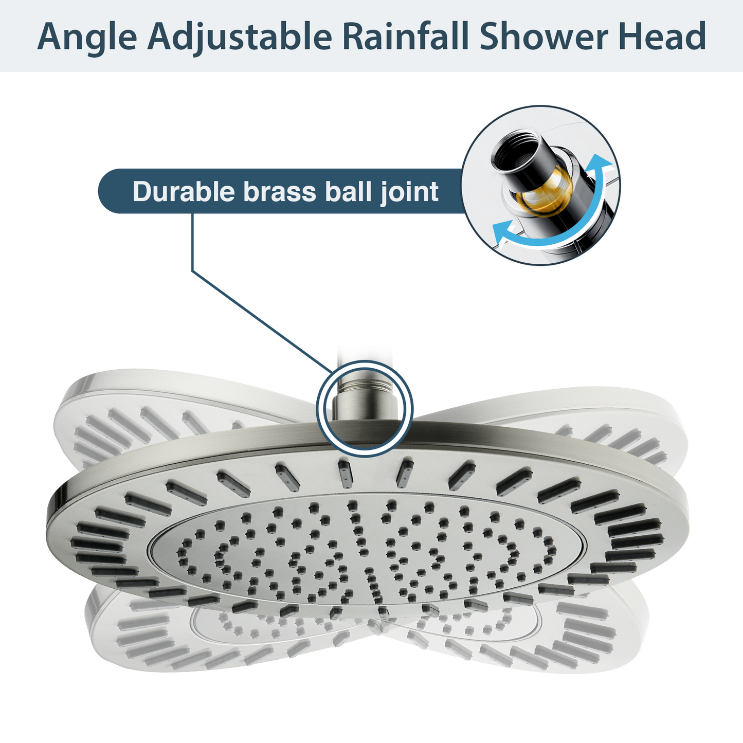9-Inch Waterfall Rain Shower Head with Adjustable Angle and Anti-Clog Silicone Nozzles