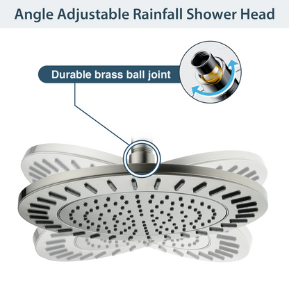 9-Inch Waterfall Rain Shower Head with Adjustable Angle and Anti-Clog Silicone Nozzles