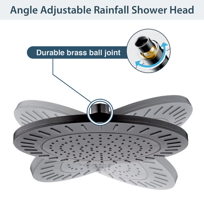 9-Inch Waterfall Rain Shower Head with Adjustable Angle and Anti-Clog Silicone Nozzles