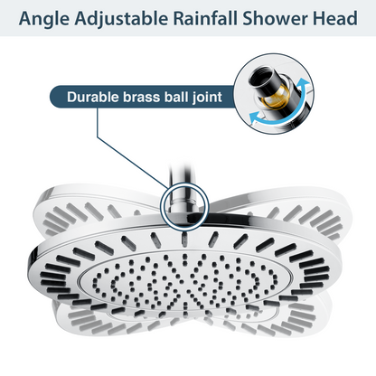 9-Inch Waterfall Rain Shower Head with Adjustable Angle and Anti-Clog Silicone Nozzles
