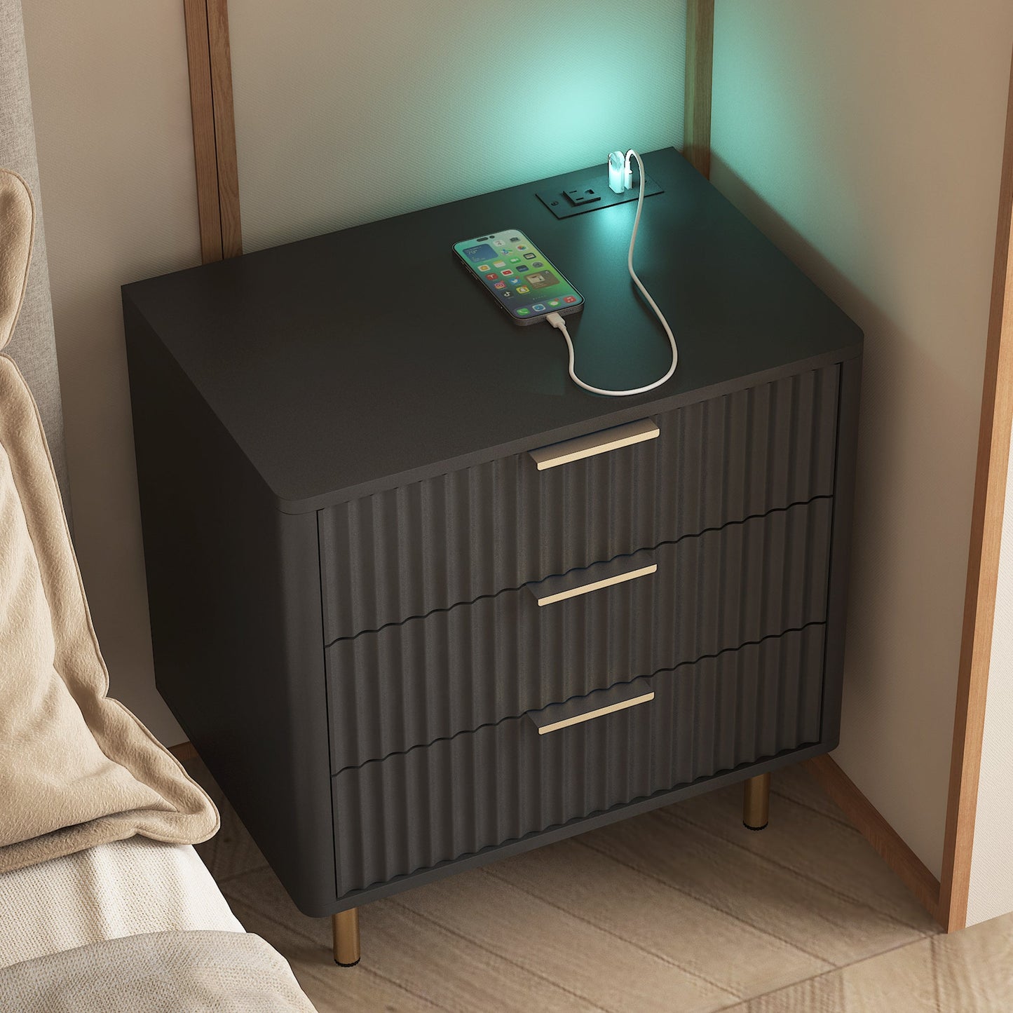 Nightstand with Charging Station and Night Light