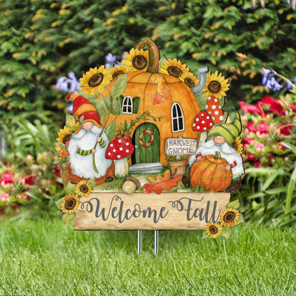 Outdoor Garden Stake Fall Decoration - Front Yard Gnome Welcome Sign - Backyard Decor - Cornucopia Garden Decor - Harvest Handmade Gift - Autumn Front Yard Decor by Susan Winget - 8471209M-SW