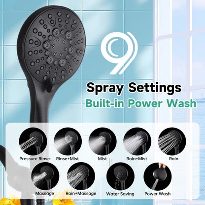 Handheld Shower Head, 9-Spray Showerhead with 69" Hose, Bracket