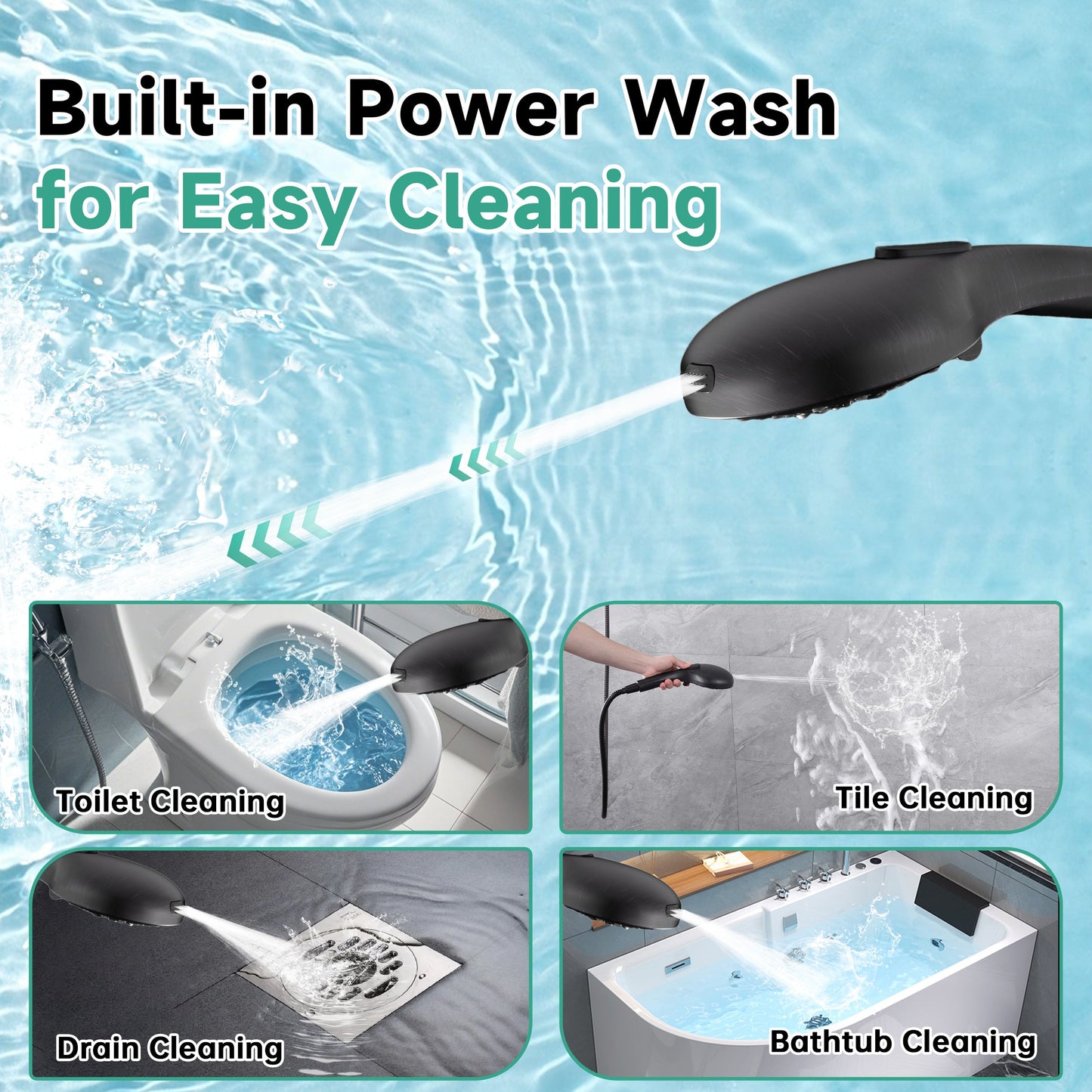 Handheld Shower Head, 9-Spray Showerhead with 69" Hose, Bracket