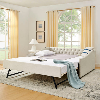 Upholstered Daybed With USB Charging & Pull Out Bed
