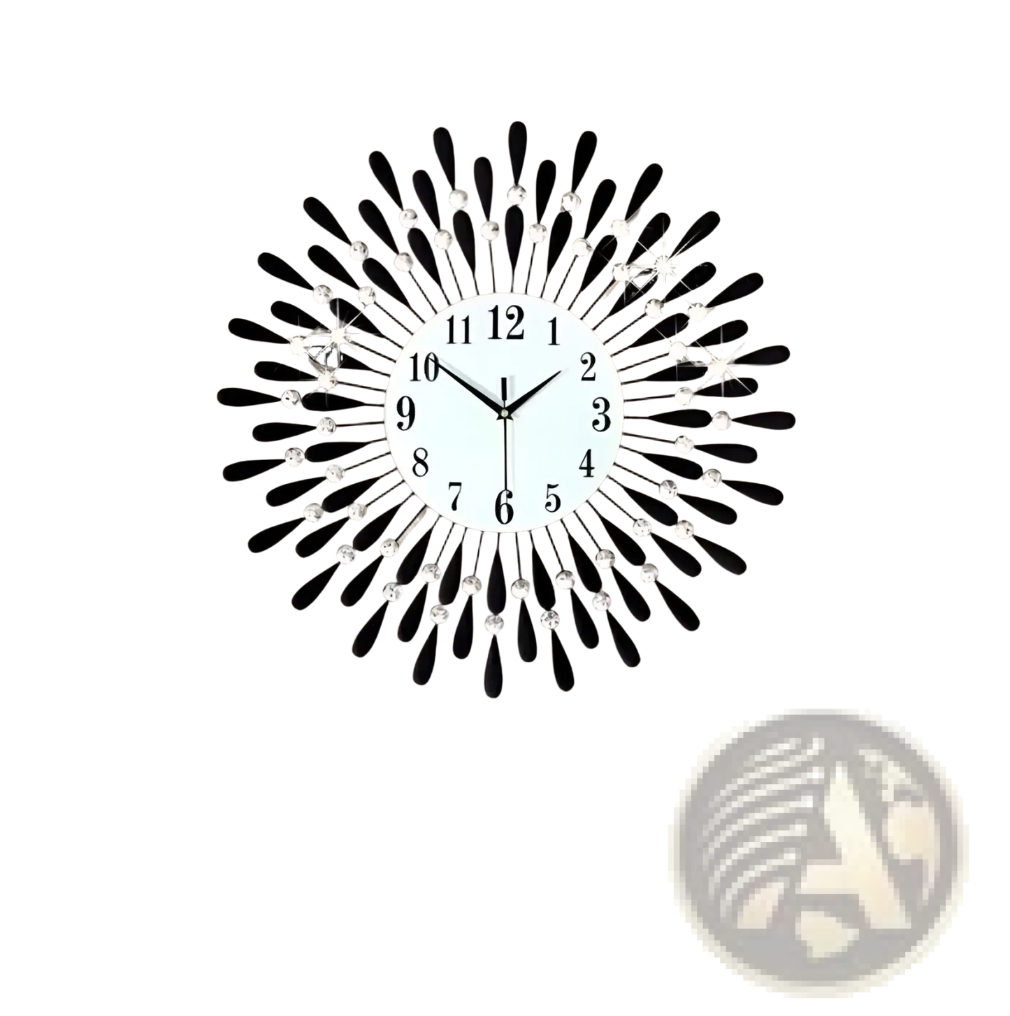 Crystal Wall Clock 38cm Silver Sunburst Home Decor