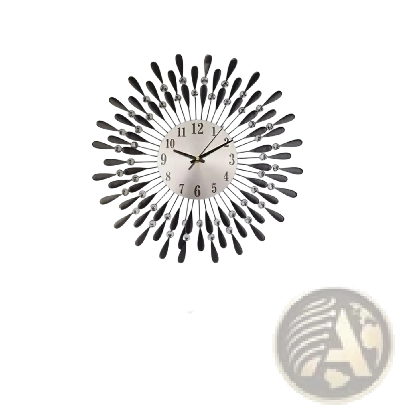 Crystal Wall Clock 38cm Silver Sunburst Home Decor
