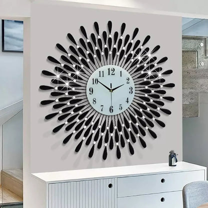 Crystal Wall Clock 38cm Silver Sunburst Home Decor