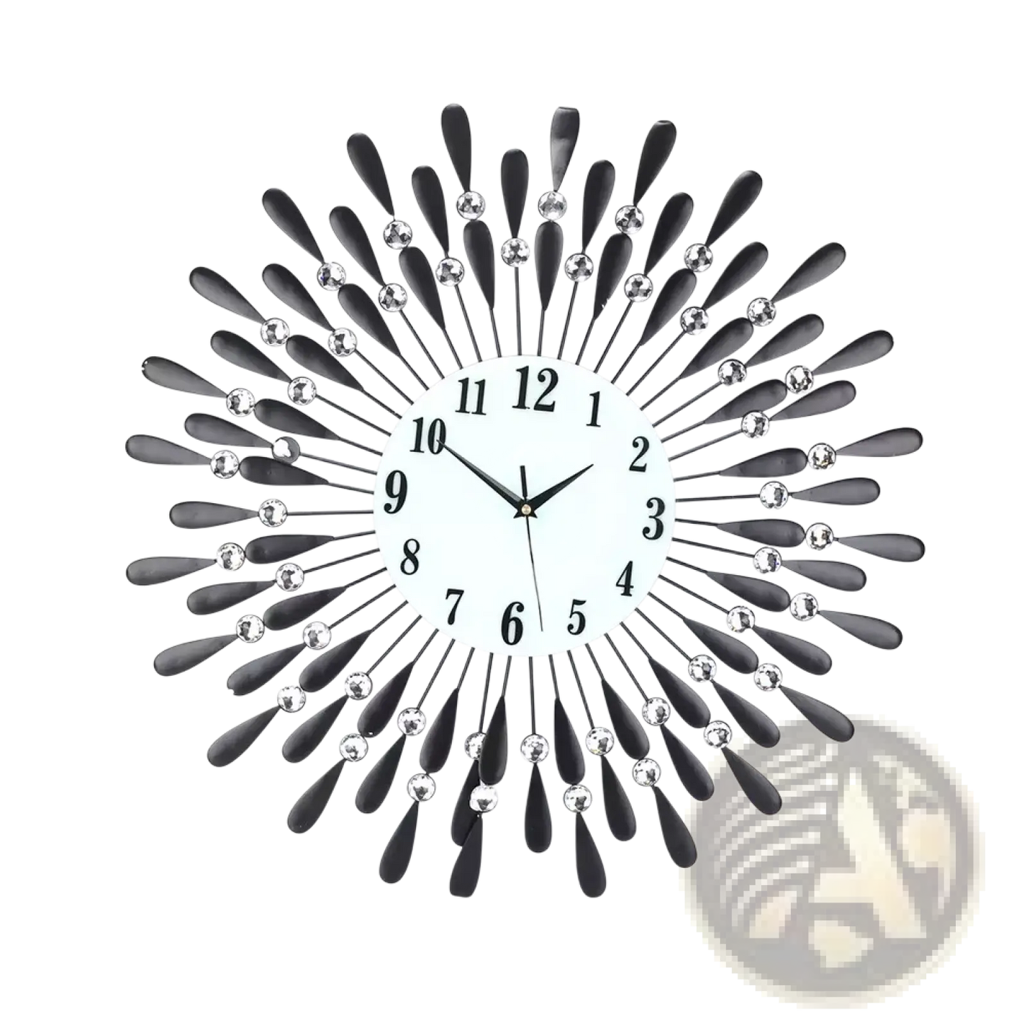 Crystal Wall Clock 38cm Silver Sunburst Home Decor