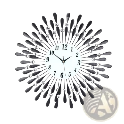 Crystal Wall Clock 38cm Silver Sunburst Home Decor